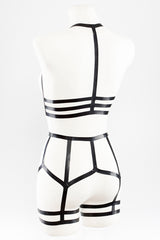 Erotic lingerie set made of latex straps