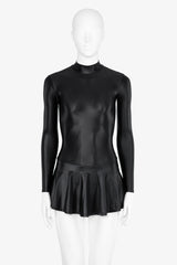 Shiny Spandex Long Sleeve Swimsuit with Attached Skirt
