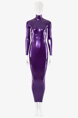Latex Restrictive Ankle-Length Dress with High Neck