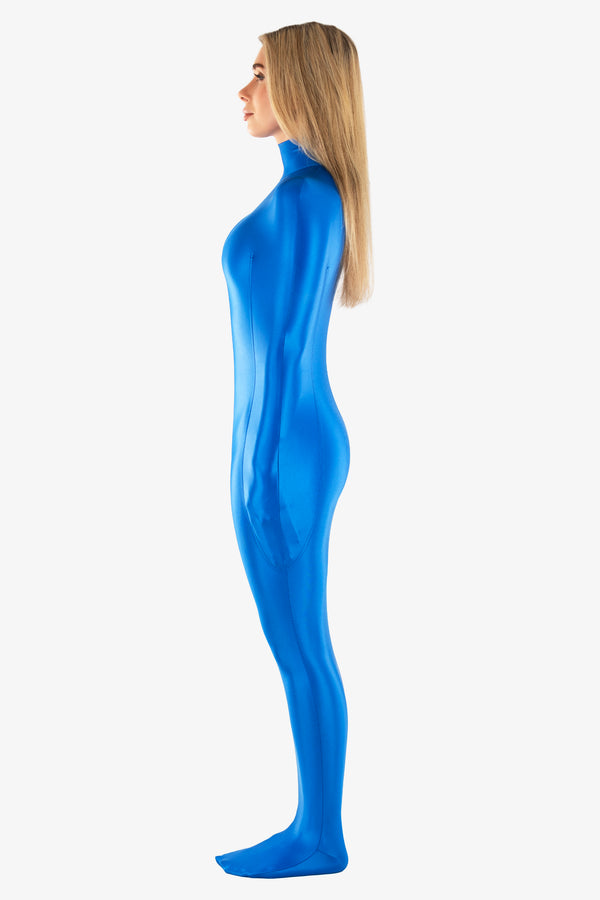 Spandex bondage body bag with internal sleeves and open head