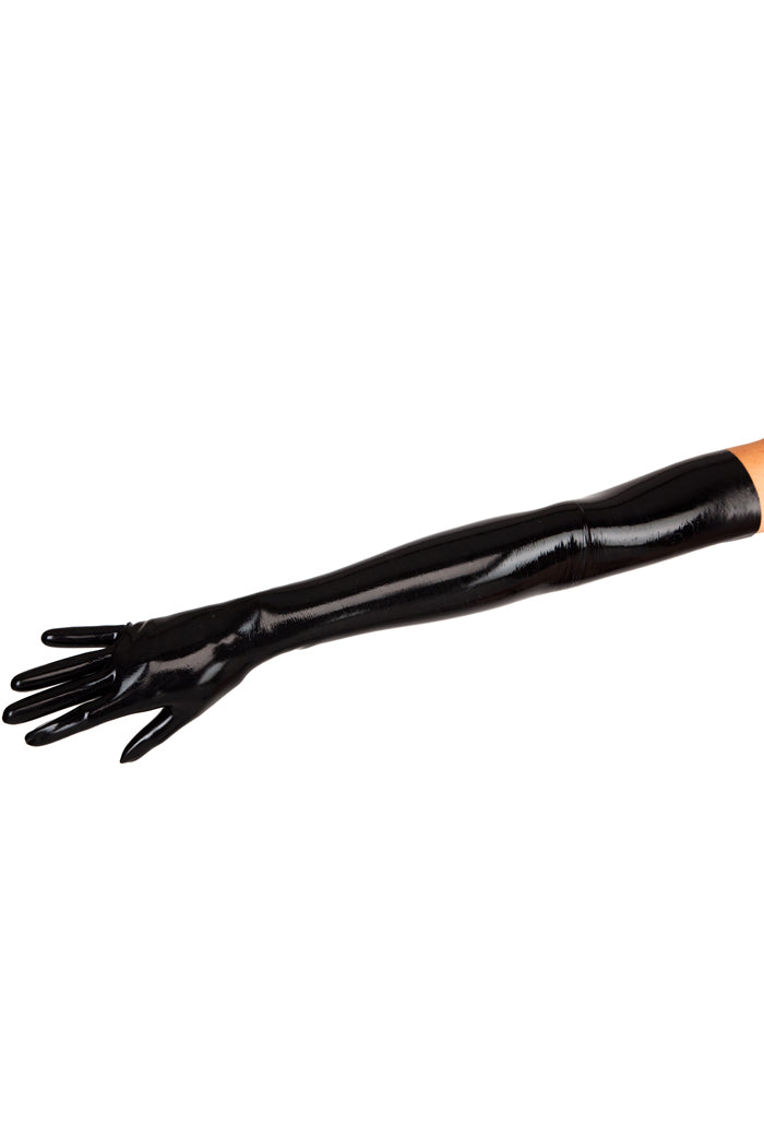 Long black gloves made of moulded latex