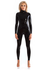 Neck entry latex catsuit with double slider crotch zipper