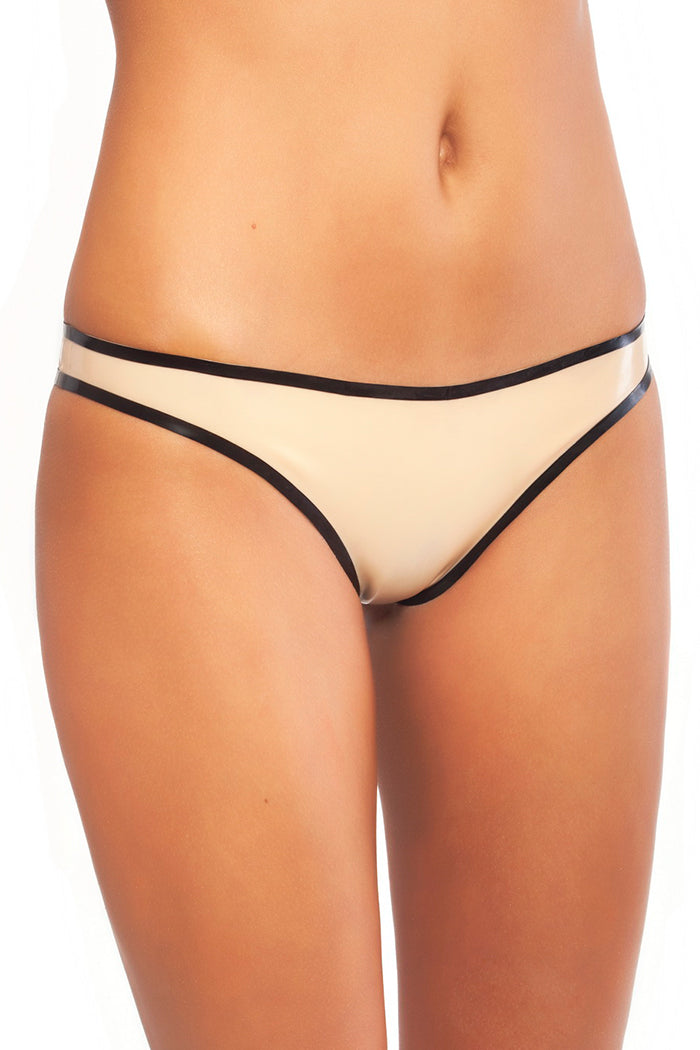 Latex thong panties with contrasting trim