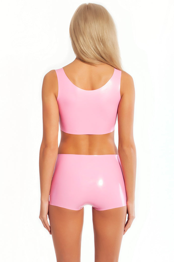 Pink latex top and shorts