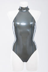 Latex swimsuit with high neck