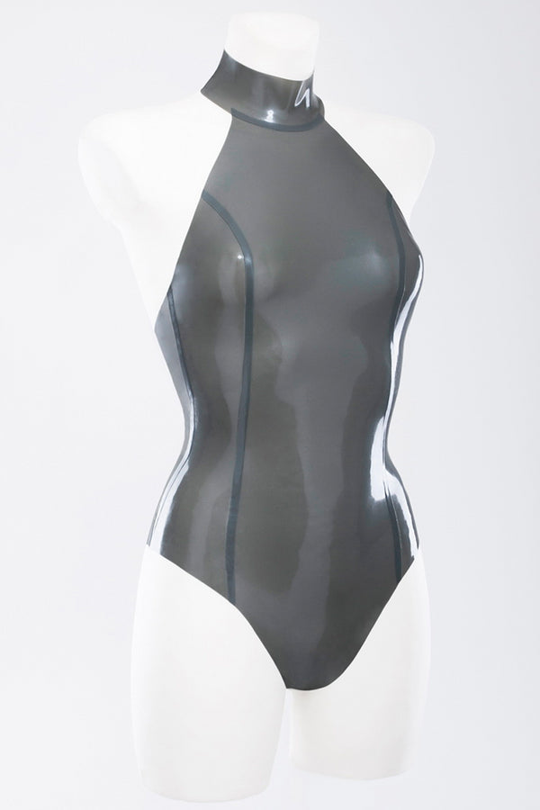 Latex swimsuit with high neck