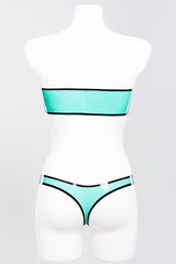 Latex multicolored swimsuit with contrast edging