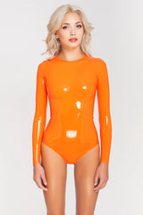 Latex swimsuit with thong panties and breast cups