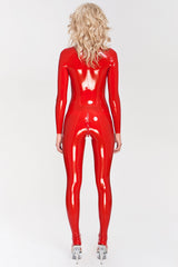 Latex catsuit with cups and closed feet