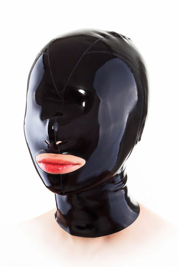 Latex mask with back zipper and open mouth