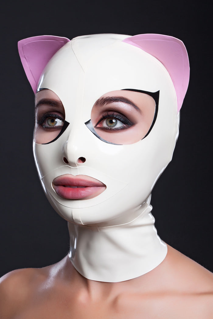 Latex cat mask with eyelashes and pink ears