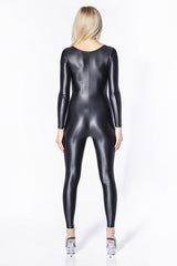 Spandex very shiny catsuit with deep neckline