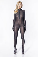 Sexy black netting catsuit with closed foot and gloves