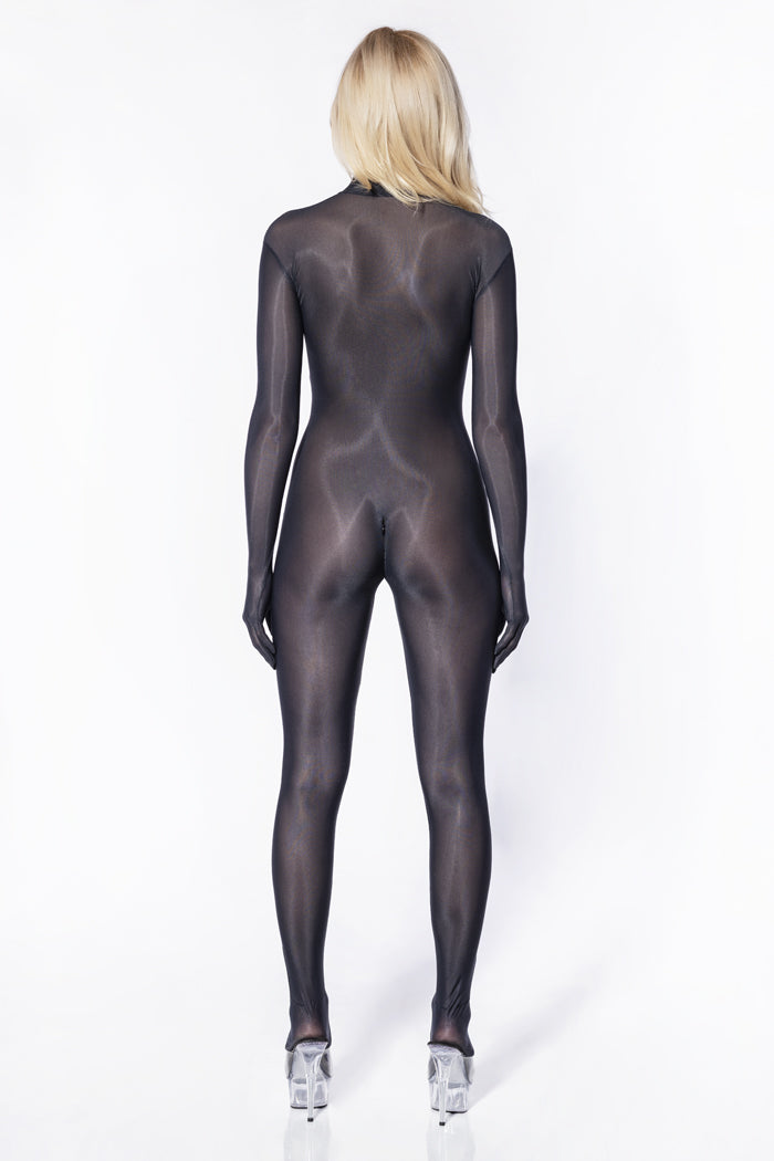 Black Netting Catsuit with Gloves & Closed Feet Bright&Shiny Black Netting Catsuit with Gloves & Closed Feet Bright&Shiny